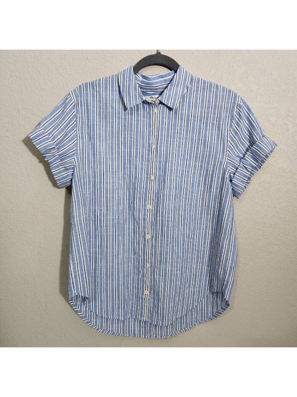 Madewell Striped Button-Up Shirt Women’s Size S Blue Short Sleeve
